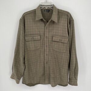 Montage Collection Men's Olive Plaid Faux Suede Button Down Shacket Shirt Size L